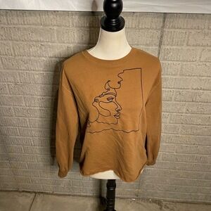 Well Worn Brown Cropped Portrait Outline Abstract Face Sweatshirt Size Small